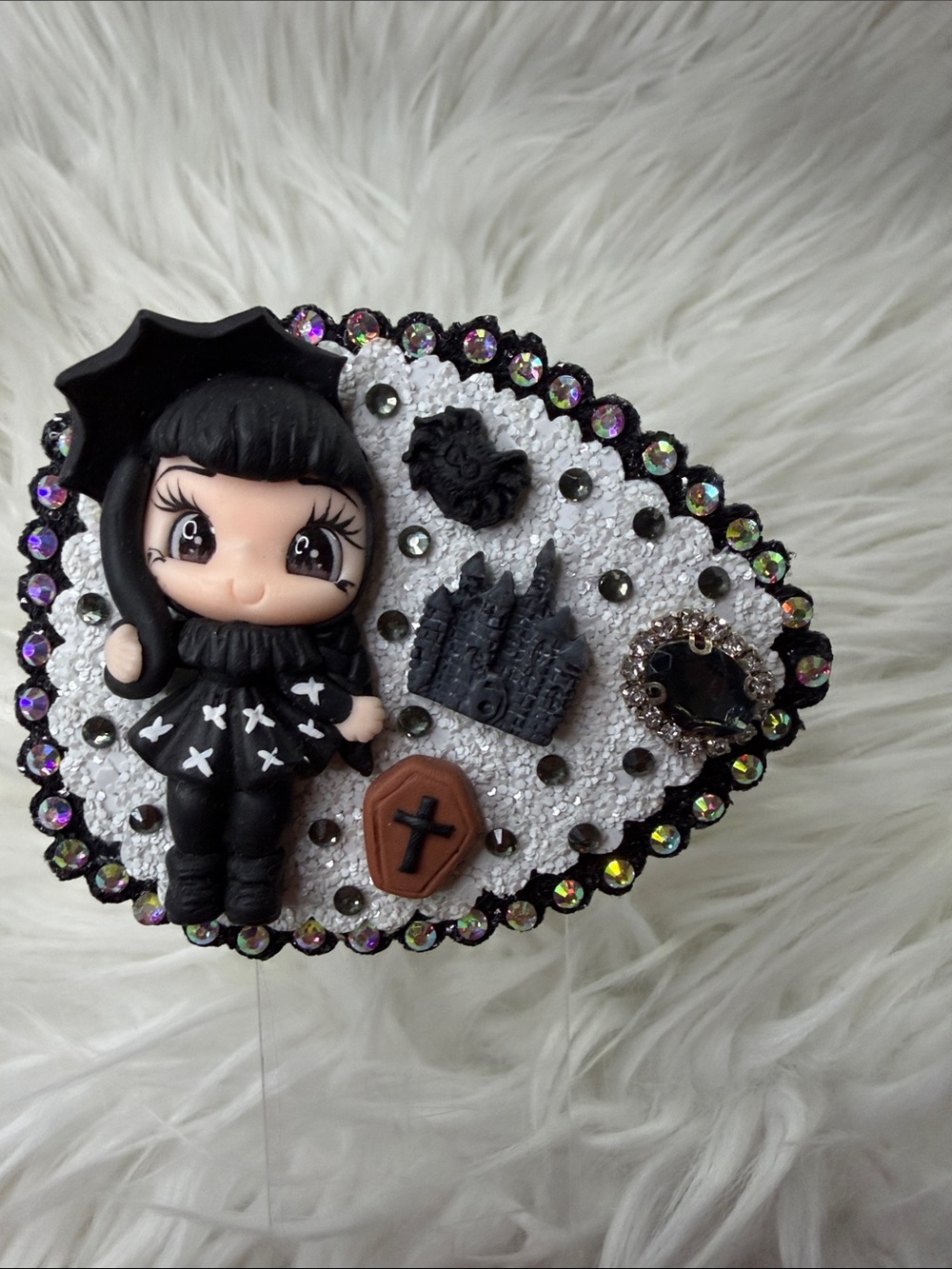 Merlina Wednesday Gothic Doll Resin Hair Clip in Black